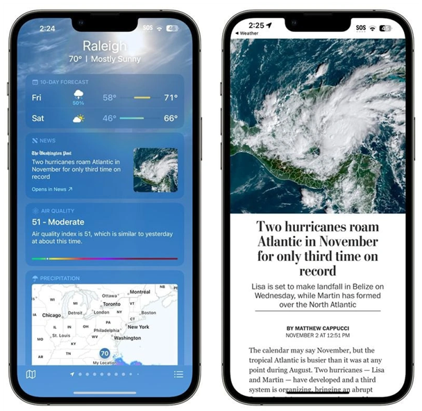 蓬莱苹果14维修分享iPhone 14手机如何看天气时顺带看新闻 